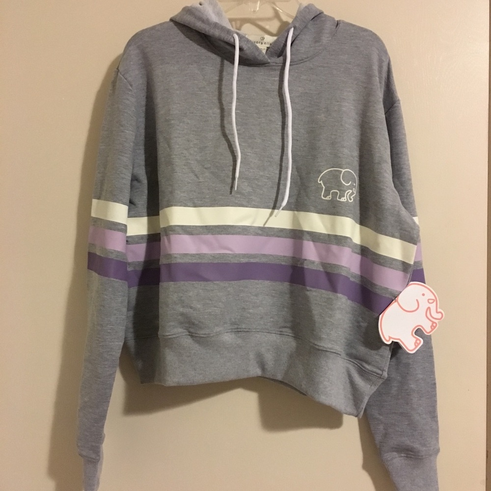 Cropped Purple Striped Ivory Ella Hoodie